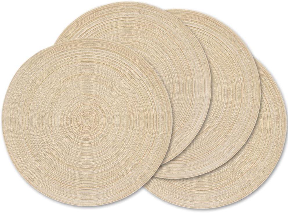 Round Woven Placemats, 4 Pcs, 15" Braided Woven Placemats, Attractive Kitchen Place Mats, Round Placemats as Table Mat (Red)