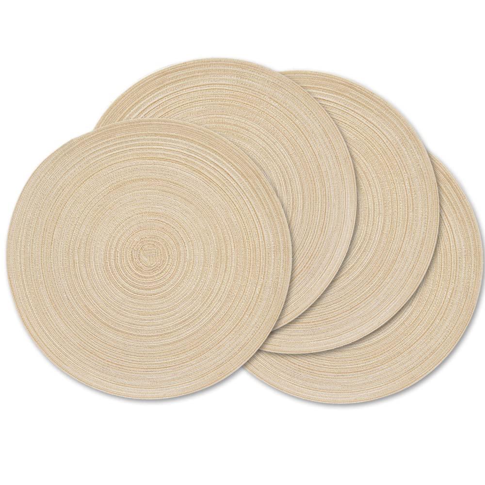 Round Woven Placemats, 4 Pcs, 15" Braided Woven Placemats, Attractive Kitchen Place Mats, Round Placemats as Table Mat (Red)
