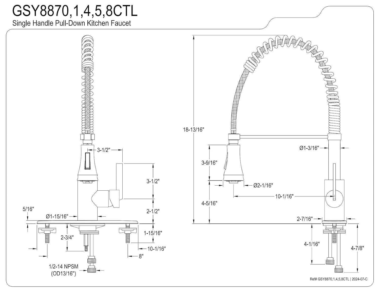 Kingston Brass GSY8875CTL Kingston Brass Continental Single-Handle 1-or-3 Hole Deck Mount Pre-Rinse Kitchen Faucet