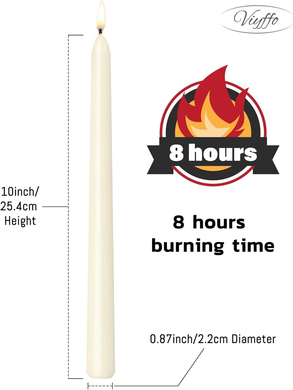 flamecan Ivory Taper Candles, Set of 20 Unscented and Smokeless 10 Inch Taper Candles Long Burning, Paraffin Wax with Cotton Wicks for Burning Approxinately 7-8 Hours Time