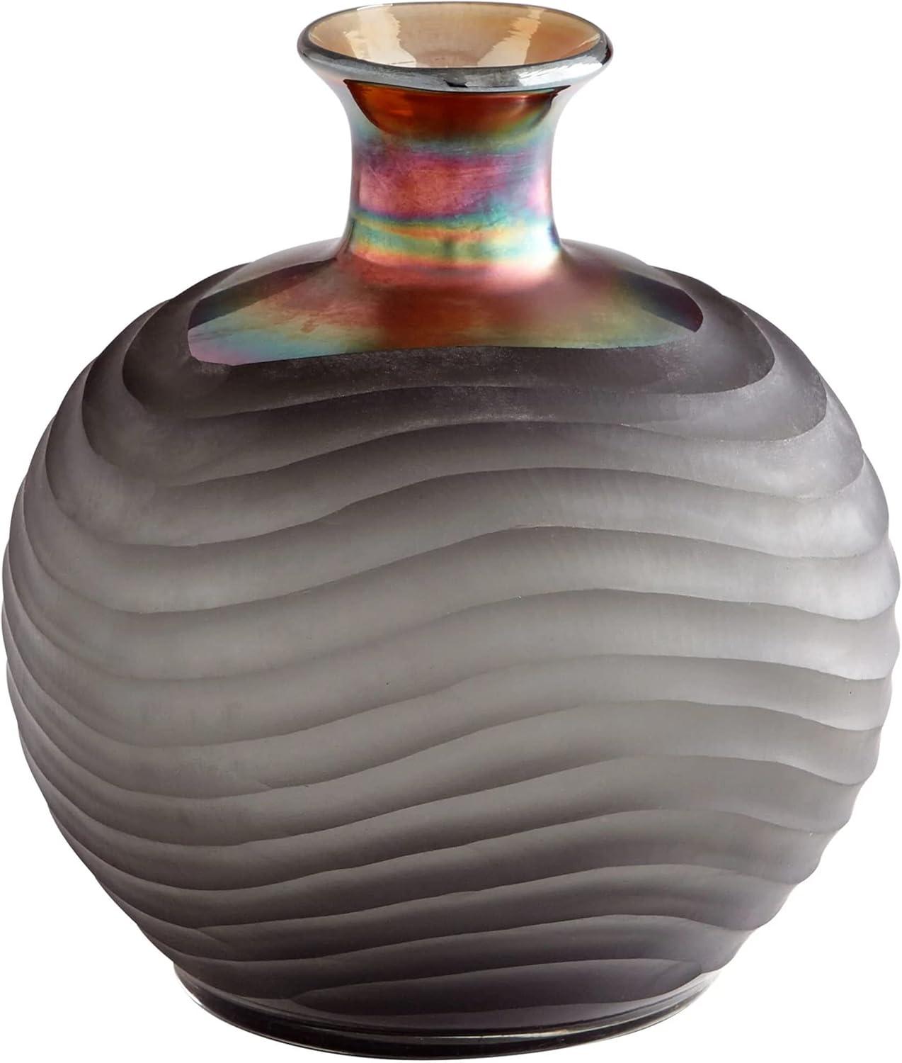 Gray Iridescent Glass Bud Vase with Wavy Texture