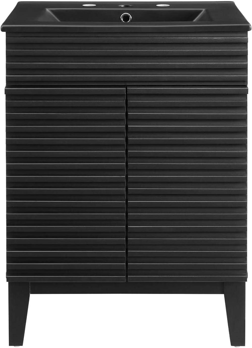 Modway Render Mid-Century Modern Wood Bathroom Vanity in Black