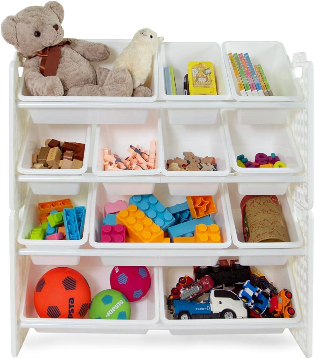 UNiPLAY Toy Organizer With Removable Storage Bins, Multi-Bin Organizer for Books, Building Blocks, School Materials, Toys with Baseplate Board Frame