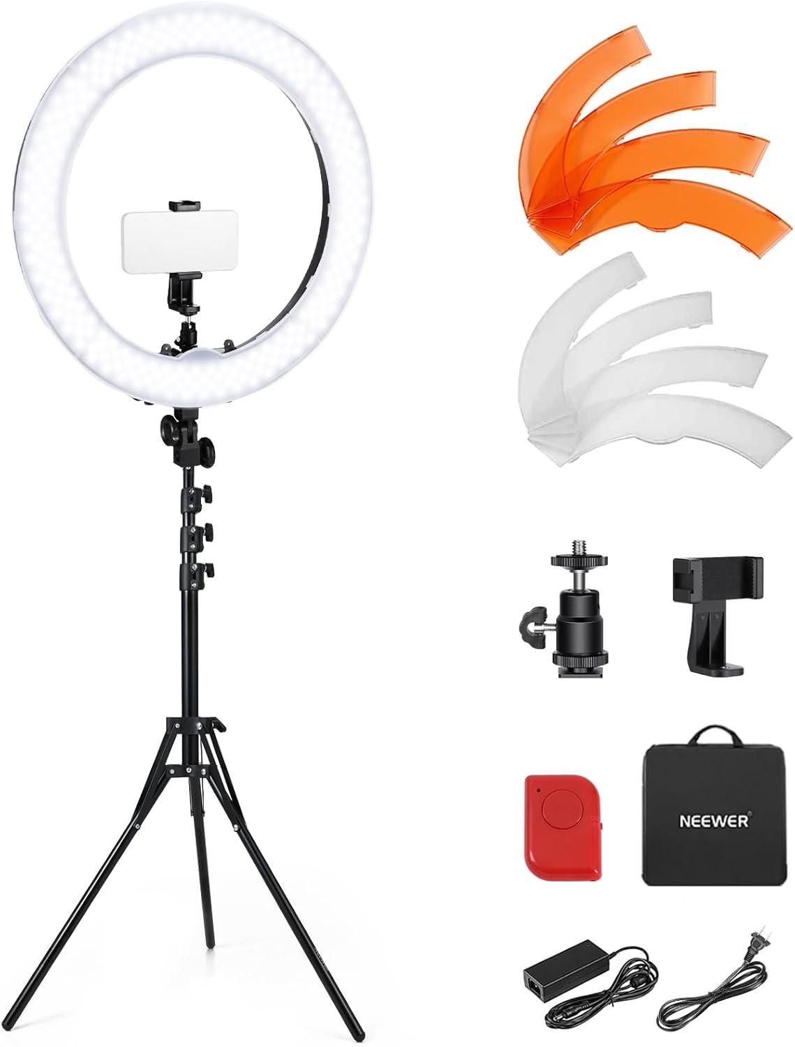 Neewer 55W 18" Ring Light Kit, 5600K Dimmable LED Ringlight Tripod Stand Phone Holder for iPhone Selfie Makeup Tattoo Studio Photo Video Recording
