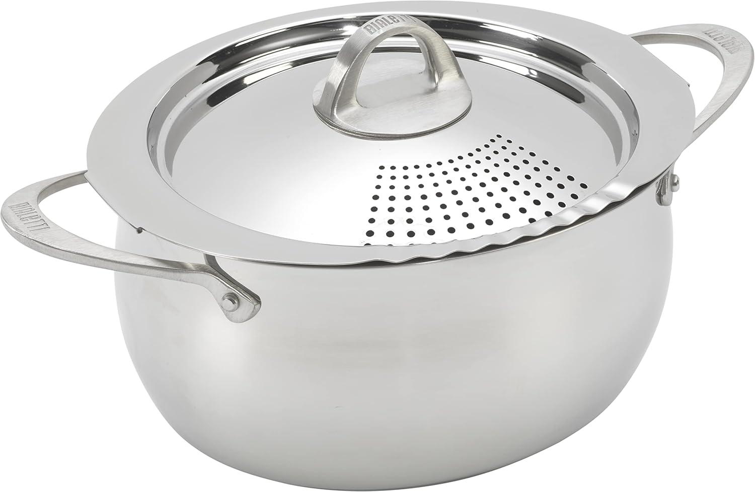 Bialetti 6 Quart Nonstick Oval Pasta Pot with Strainer Lid, Stainless-Steel
