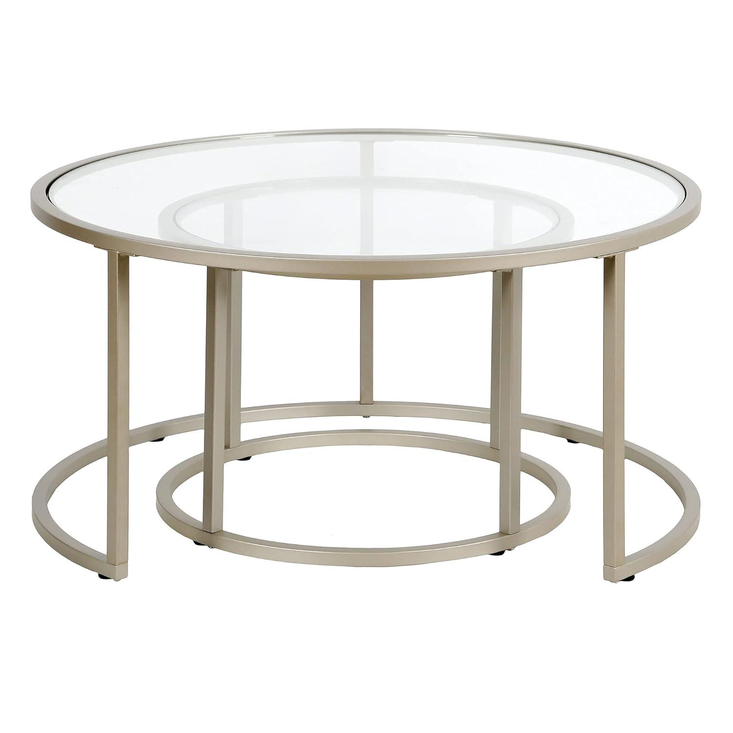 Evelyn&Zoe Watson Round Nested Coffee Table in Satin Nickel