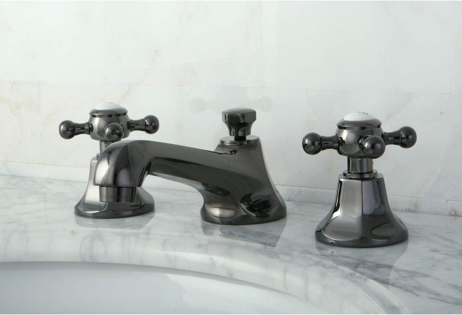 Kingston Brass Water Onyx Two-Handle 3-Hole Deck Mount Widespread Bathroom Faucet with Brass Pop-Up Drain