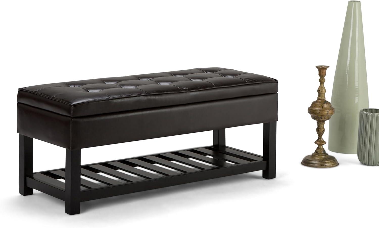 Simpli Home Cosmopolitan 44"W Transitional Tufted Storage Ottoman Bench with Lift Top