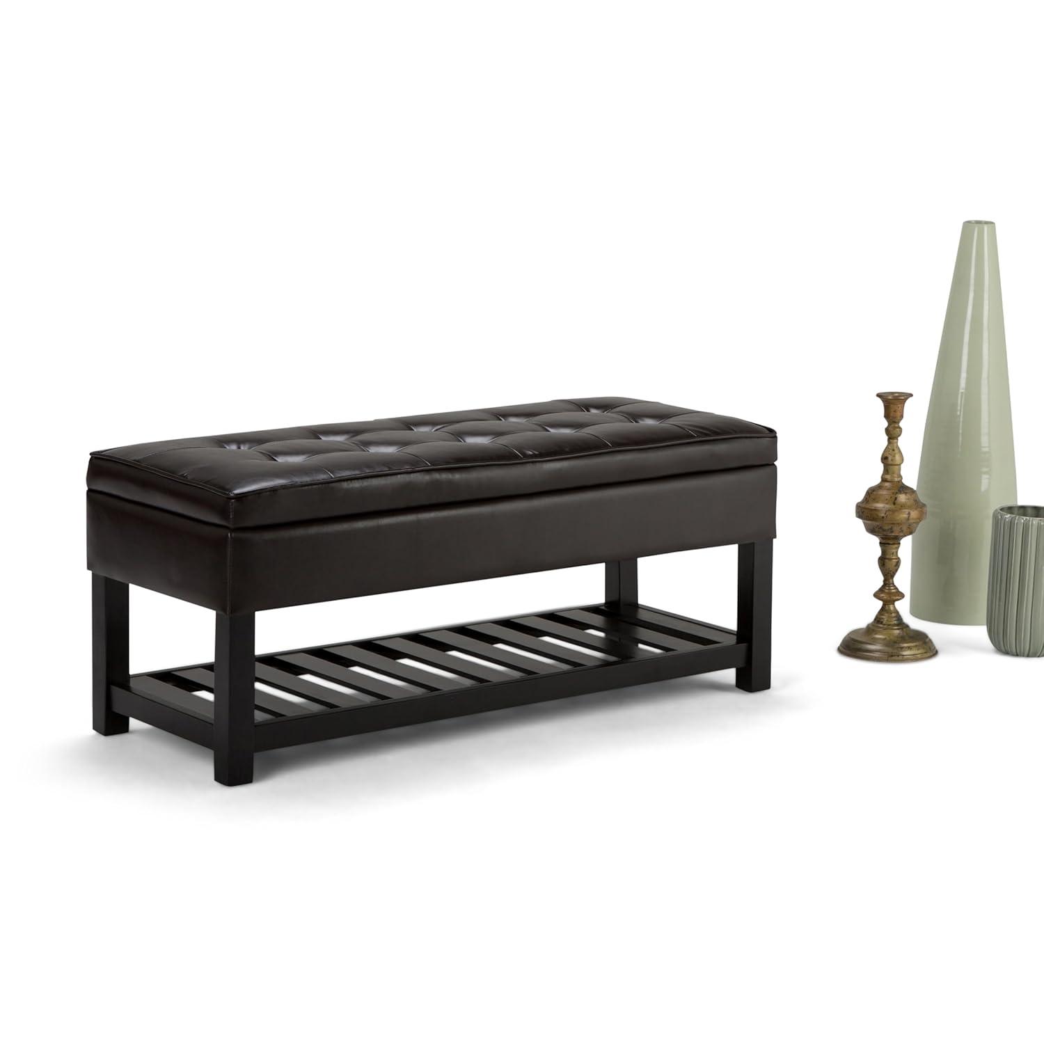 Simpli Home Cosmopolitan 44"W Transitional Tufted Storage Ottoman Bench with Lift Top