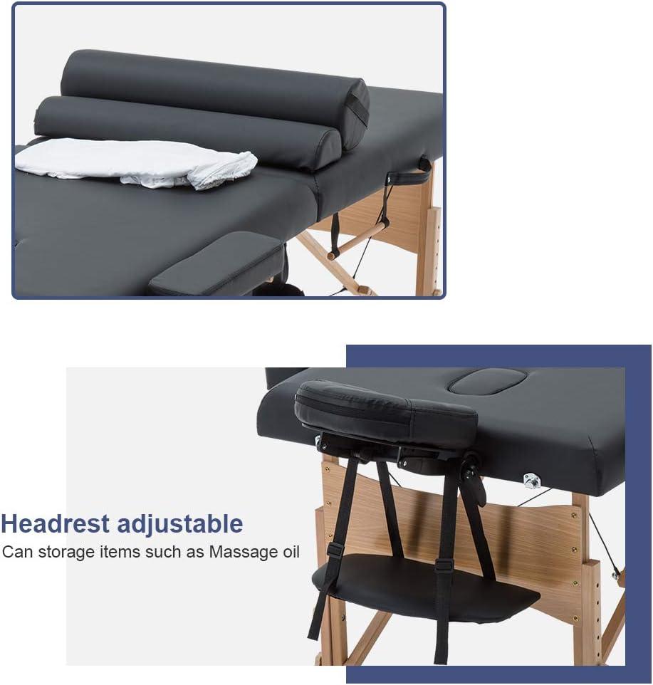 FDW Massage Table 73 Inch Heigh Adjustable 2 Fold Portable Massage Table W/Sheet Cradle Cover 2 Bolster Hanger Facial Salon Tattoo Bed (Black)