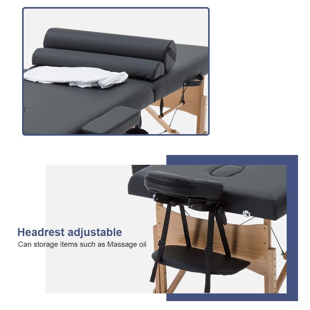 FDW Massage Table 73 Inch Heigh Adjustable 2 Fold Portable Massage Table W/Sheet Cradle Cover 2 Bolster Hanger Facial Salon Tattoo Bed (Black)