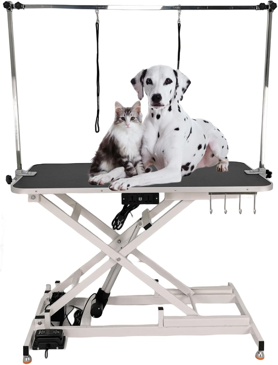 Electric Pet Grooming Table for Large Dogs 200lbs Max, Heavy Duty Hydraulic Height Adjustable Grooming Table