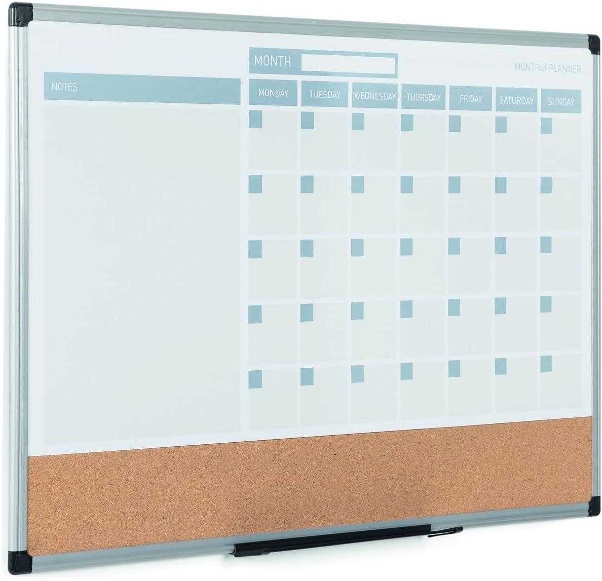 36" x 24" Magnetic Dry Erase Calendar with Corkboard