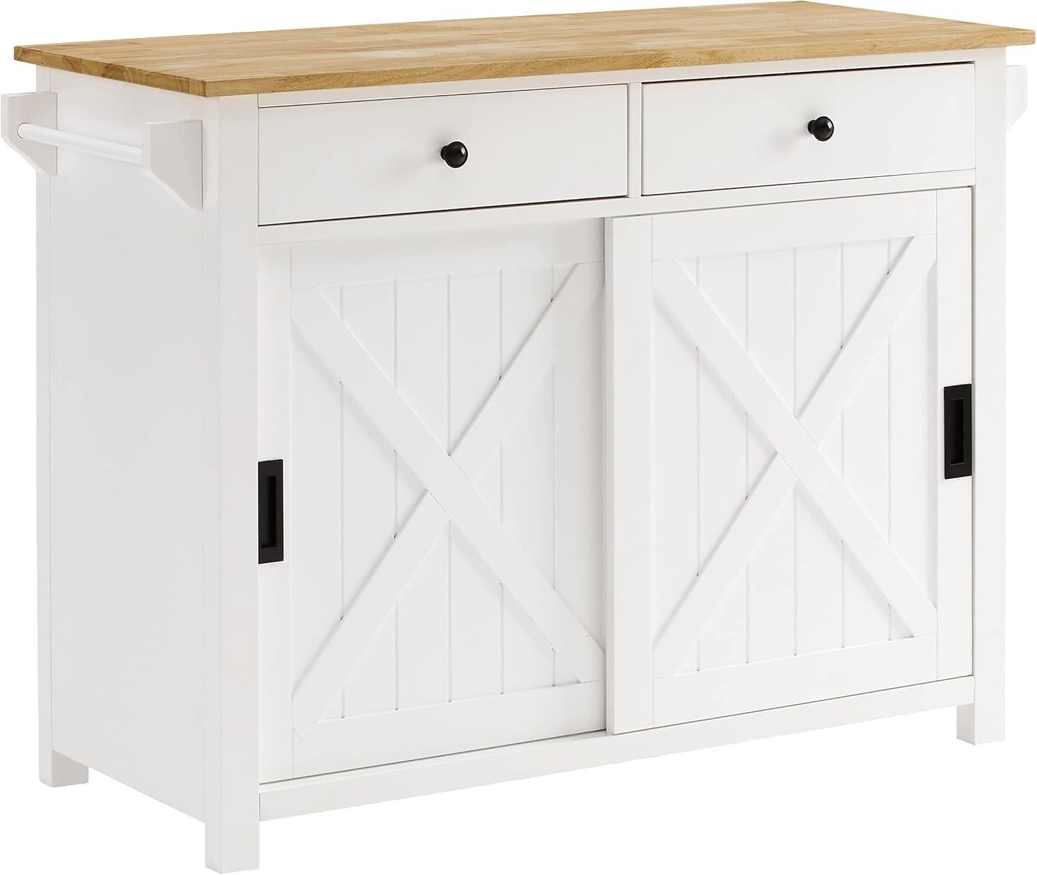 Laurel Kitchen Island/Cart White/Natural - Crosley: Farmhouse Style, Towel Bar, Adjustable Shelf