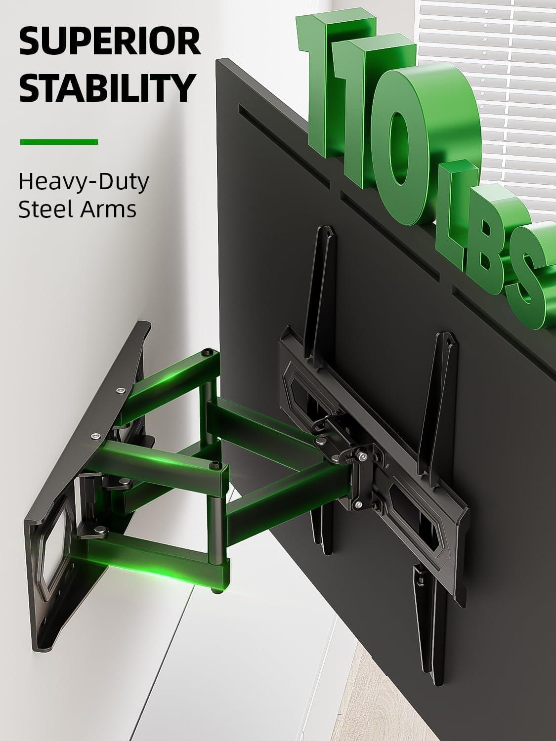 USX MOUNT TV Wall Mount for 32-65 inch Flat Screen/LED/4K up to 110lbs, Full Motion TV Mount Bracket with Swivel & Tilt Articulating Dual Arms, Max VESA 400x400mm, Fits 12/16" Wood Studs