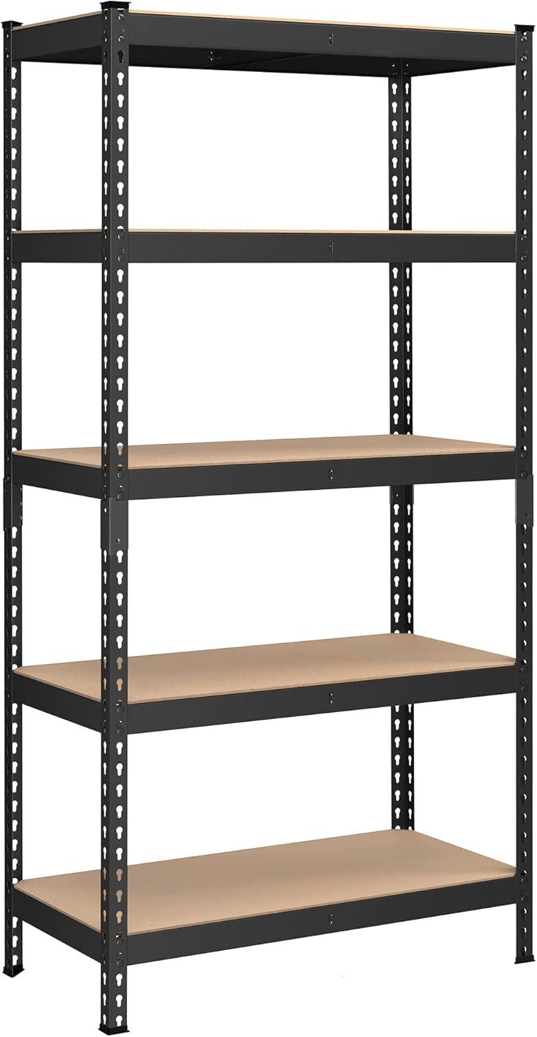 Black Adjustable 5-Tier Steel and MDF Storage Shelves