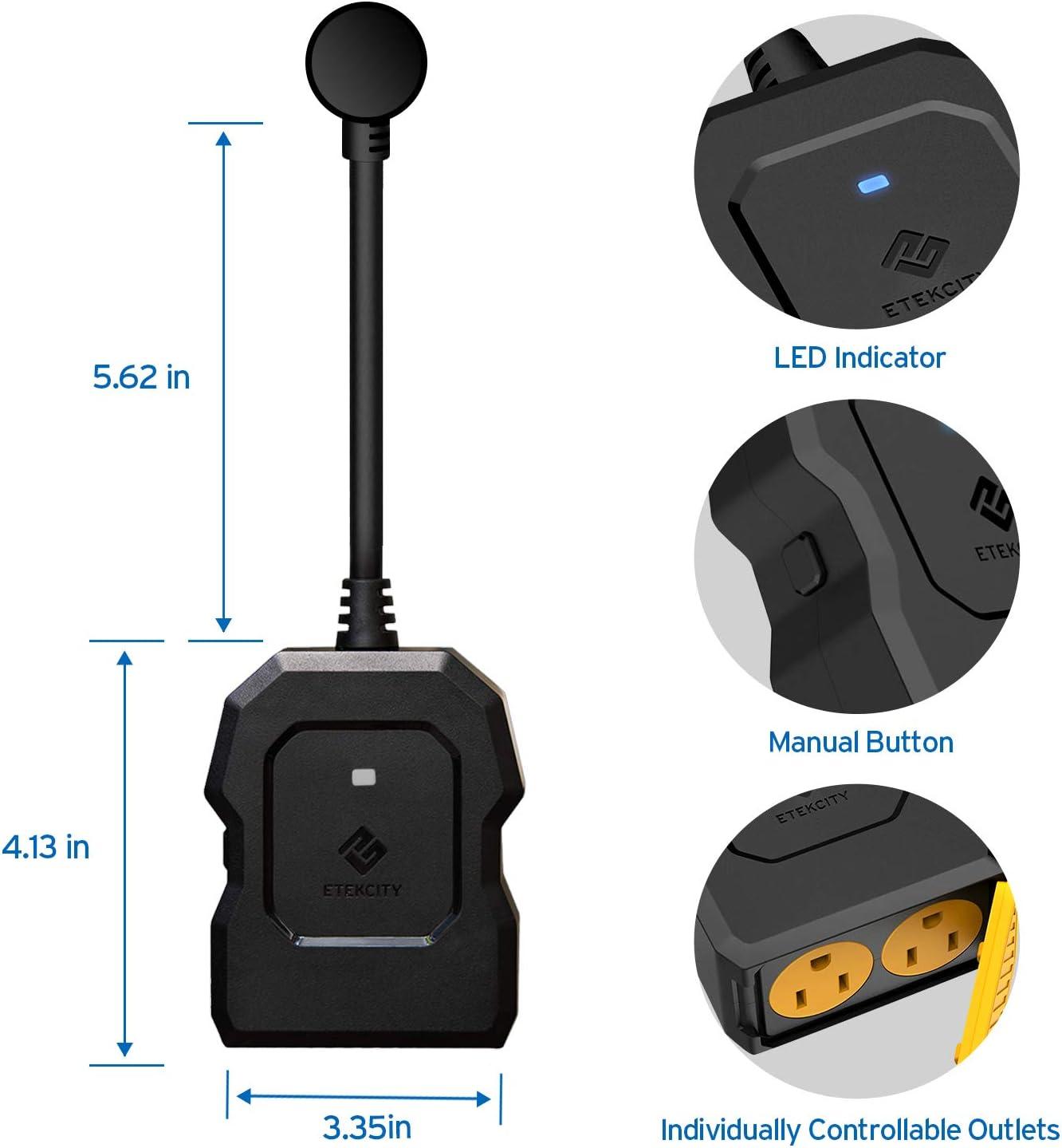 Etekcity ESO15-TB Outdoor Smart Plug WiFi Outlet with 2 Sockets, Works with Alexa & Google Home, Wireless Remote Control, Energy Monitoring & Timer Function, Waterproof, FCC and ETL Listed, Black