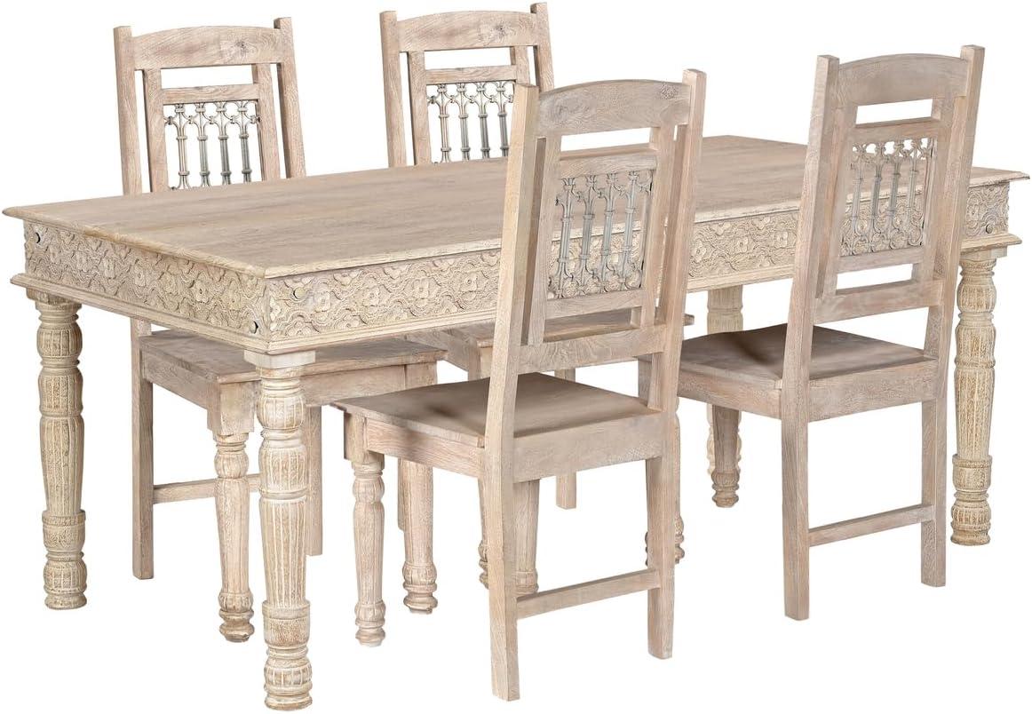 Taran Designs Milton 60" Carved Solid Wood Dining Table in White