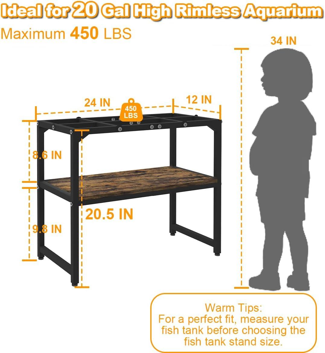 Tucker Murphy Pet™ 20 Gallon Fish Tank Stand, Upgraded Height Aquarium Stand Table With 2 Tiers Storage Shelf, Metal Reptile Breeder Turtle Terrarium Stand Rack, Black