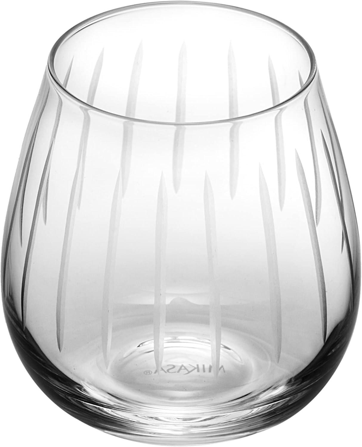 Mikasa Cheers 14-Ounce Etched Stemless Wine Glass Set