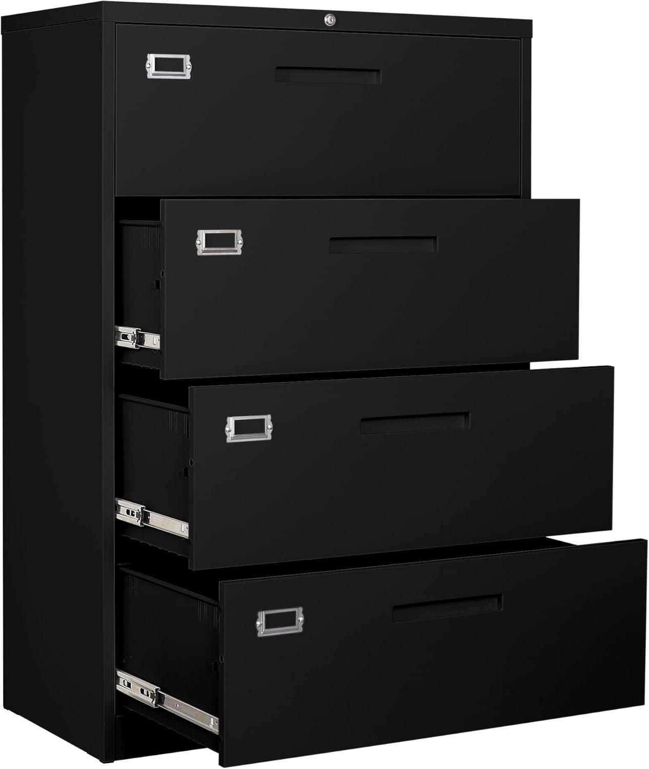 Letaya File Cabinets,4 Drawer Metal Lateral Filing Organization Storage Cabinets with Lock,Home Office for Hanging Files Letter/Legal/F4/A4 Size (Require Assembly)