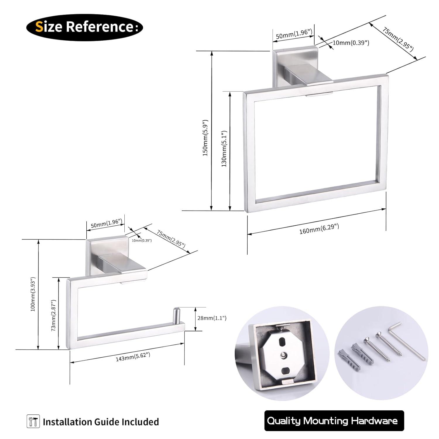 GERZ Bathroom Hardware Accessories Sets Brushed SUS304 Stainless Steel Bath Shower Set 2-Pieces (Toilet Paper Holder Towel Ring) Contemporary Style JG1956-2LS