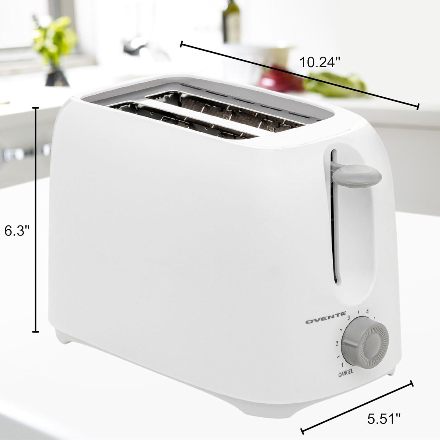 OVENTE Electric 2 Slice Toaster, 6 Shade Toast Settings, Removable Crumb Tray, White TP2210WGY