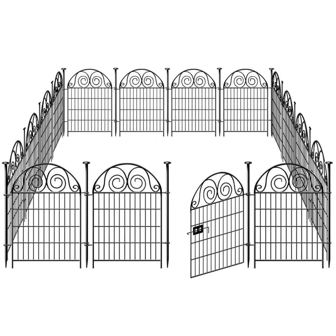 Tall Garden Fence Animal Barrier with Gate, 32 in(H) 16 Panels Garden Fences and Borders for Dogs, Dog Fence Outdoor for Yard, Total Length 35 Ft Metal Temporary Fencing│Patented