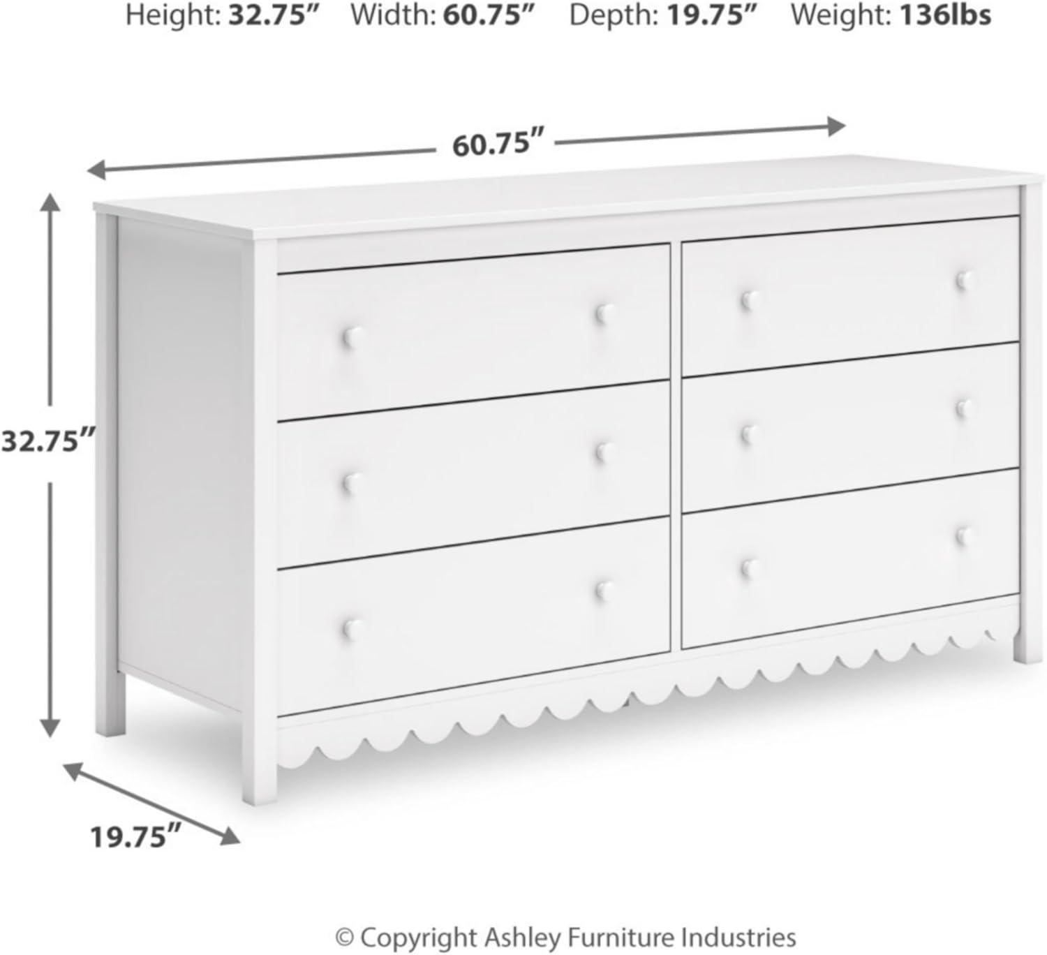 White Transitional 6-Drawer Scalloped Dresser