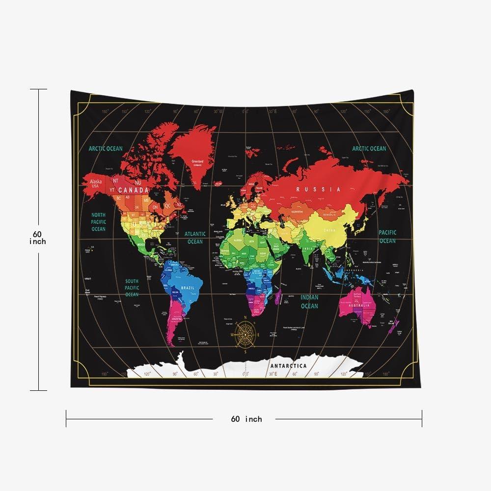 CAPSCEOLL Map Wall Art, Tapestry Wall Decor Tasperty - Toque Guest Room and Dinning Room - 60X60 Inches, Black Red