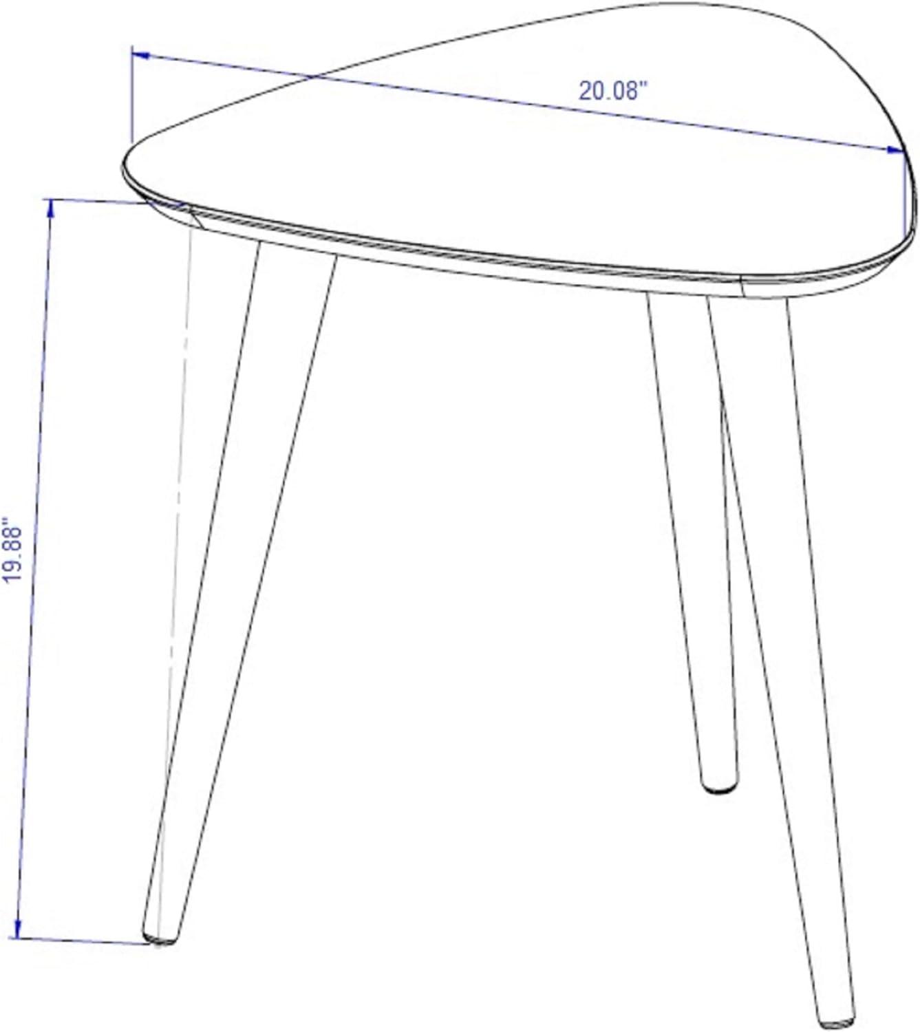 White Gloss Triangular End Table with Wooden Legs