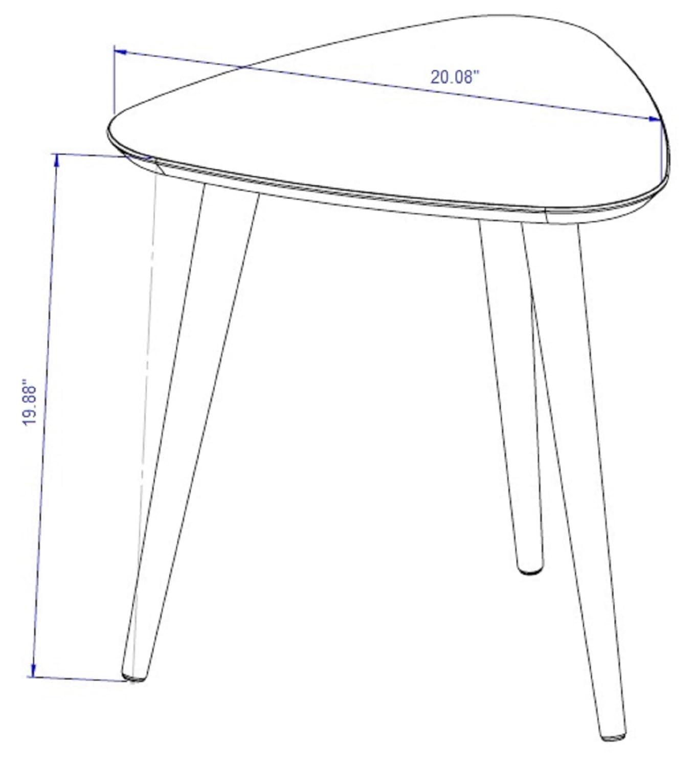 19.68" Utopia High Triangle End Table with Splayed Wooden Legs Gloss White - Manhattan Comfort: Mid-Century Modern, MDF Construction