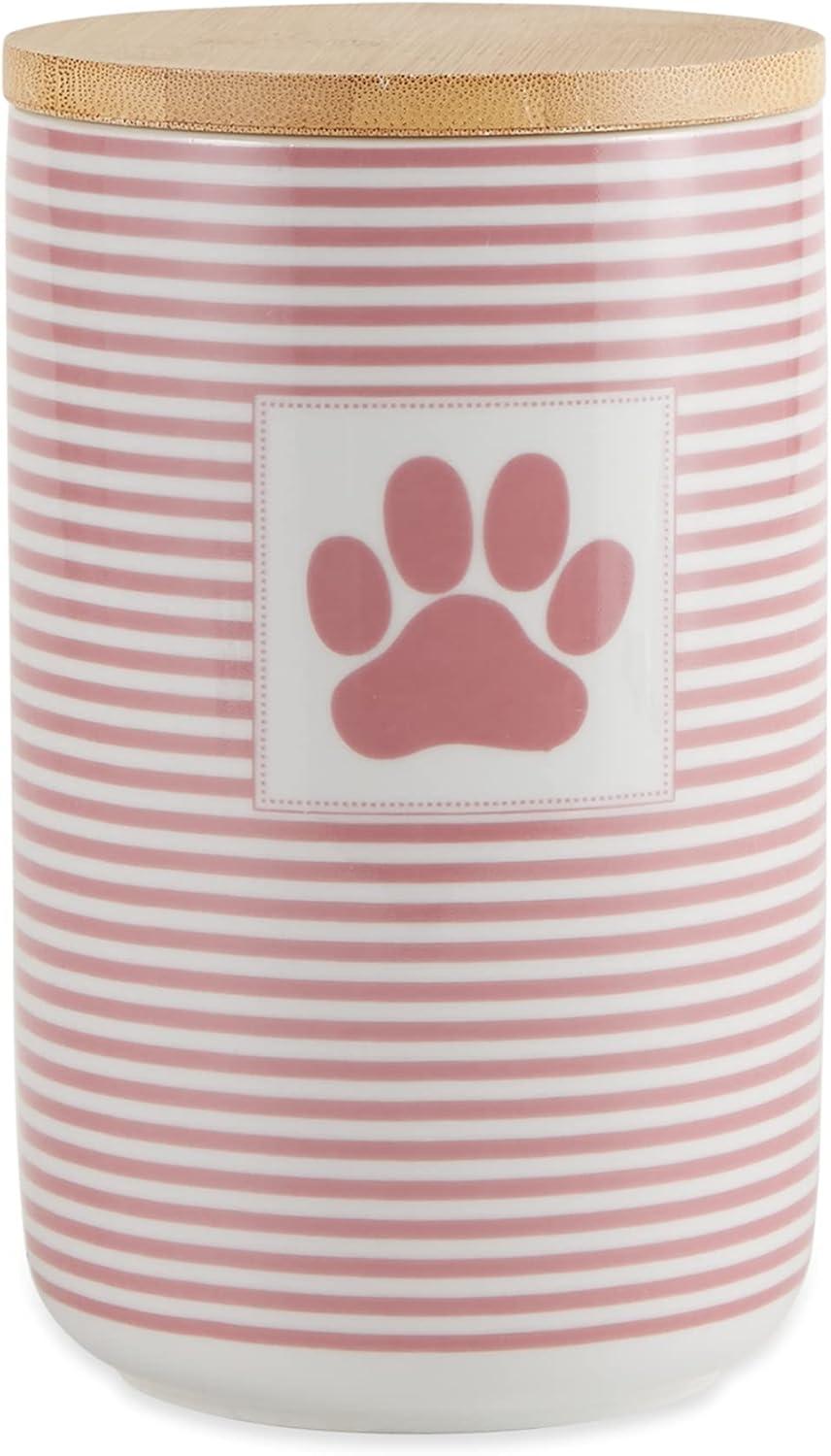 Rose Stripe Ceramic Pet Treat Canister with Bamboo Lid