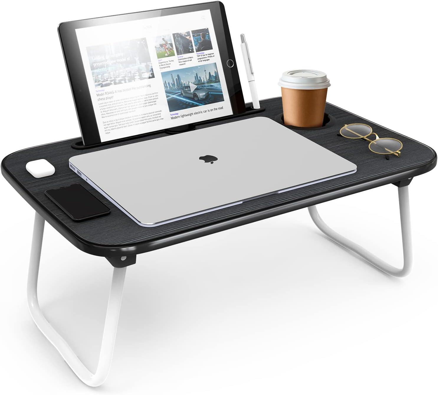 Black Foldable Wood Laptop Tray with White Legs