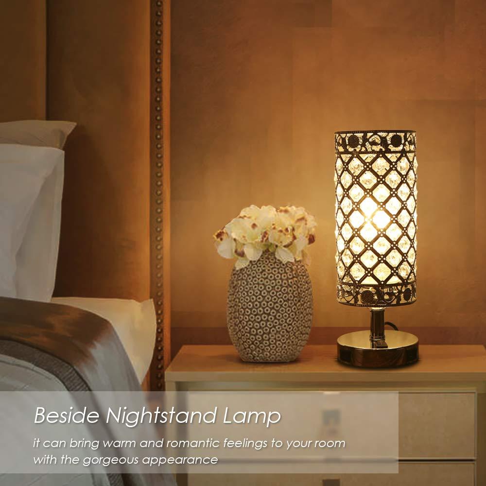 Crystal Table Lamp Set of 2, Bedside Nightstand Lamps with 2 USB Charging Ports, Silver Crystal Desk Lamp for Bedroom Living Room