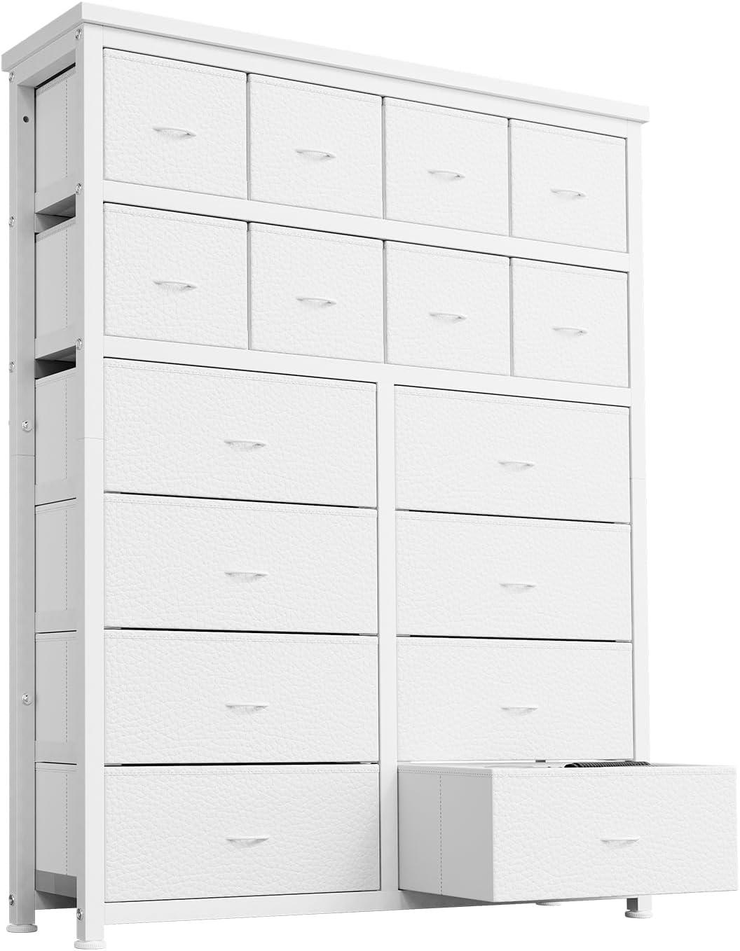 Huloretions Drawers Dresser,Tall Dresser For Bedroom,Dressers & Chests Of Drawers With 16 Drawers, Large Fabric Dresser For Storage And Organization