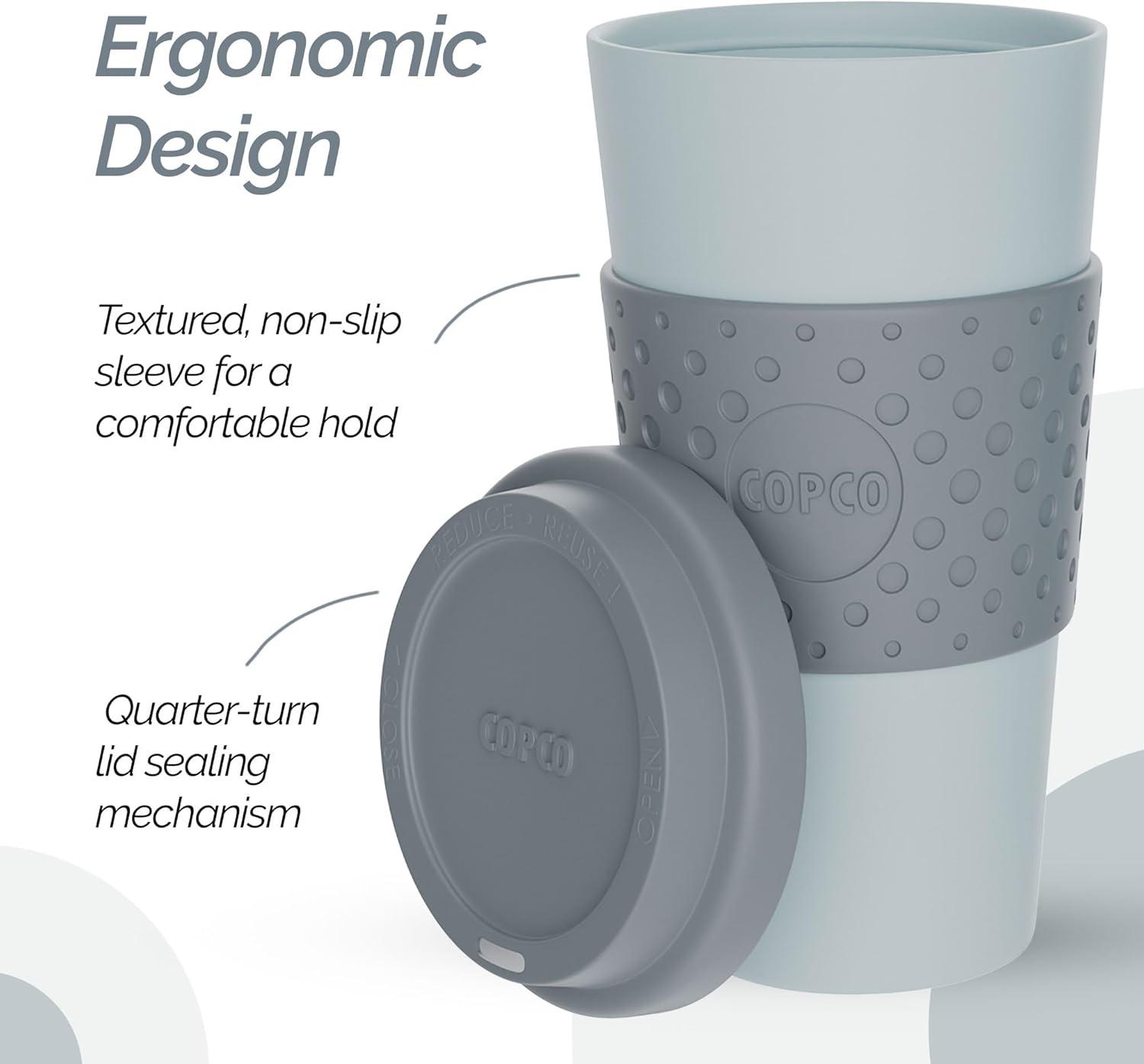 Copco Acadia To Go Mug Set of 2, 16 Ounce Reusable Coffee Cups with Lids, Durable & BPA-Free, Travel Mugs Double-Wall Insulation, Aqua & Gray