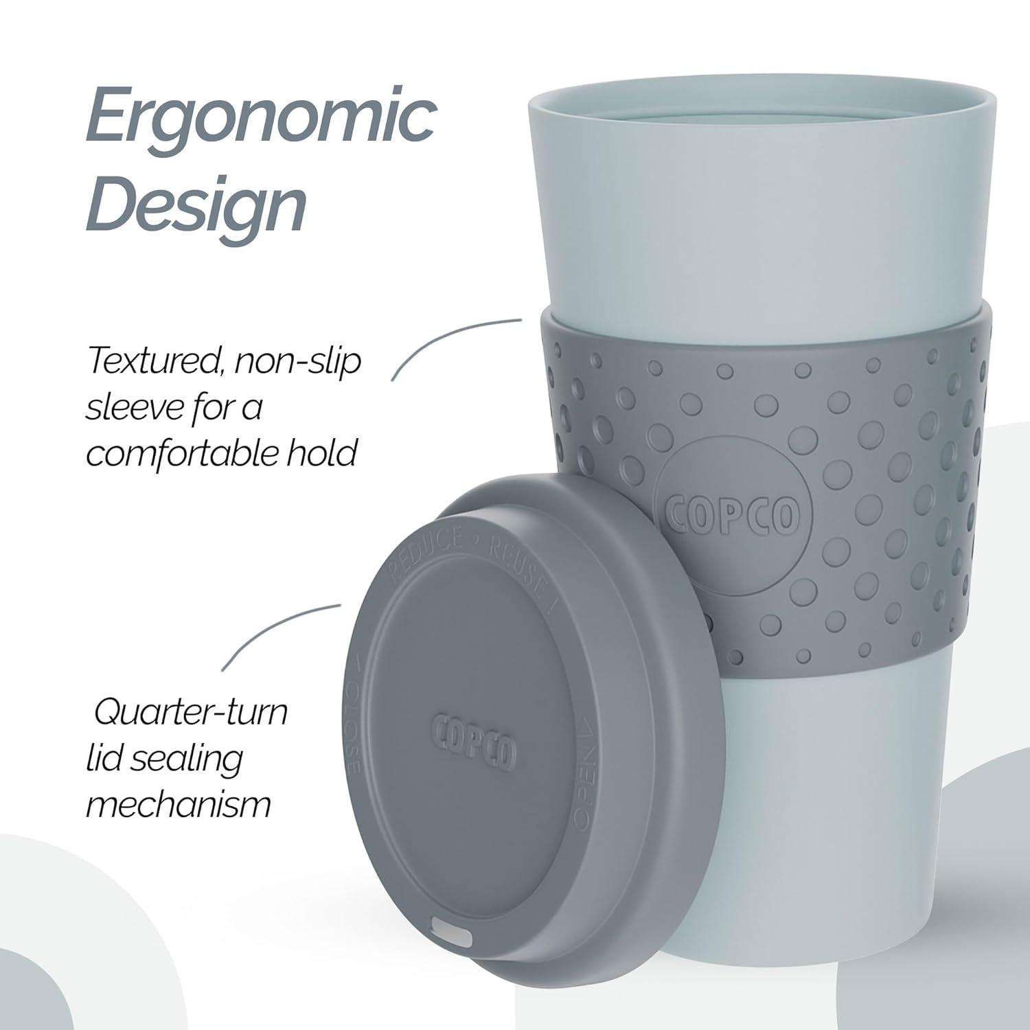 Copco Acadia To Go Mug Set of 2, 16 Ounce Reusable Coffee Cups with Lids, Durable & BPA-Free, Travel Mugs Double-Wall Insulation, Aqua & Gray