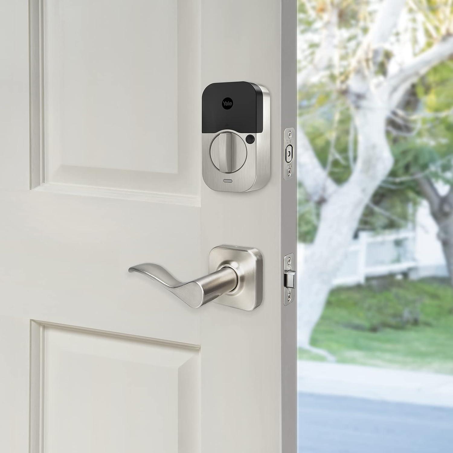 Satin Nickel Keypad Lock with Wi-Fi and Lever