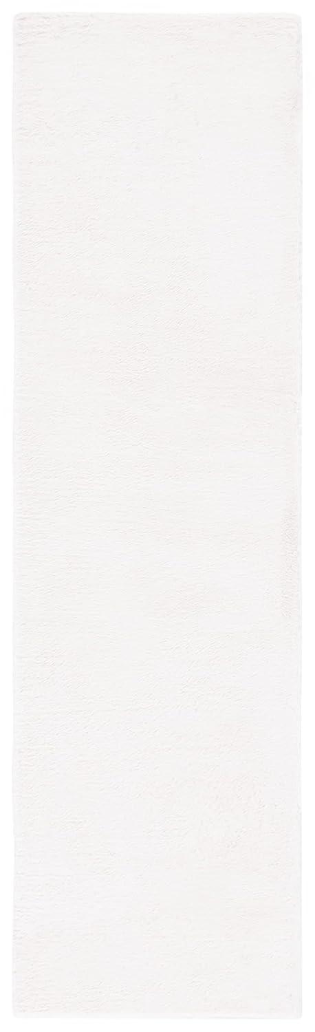 SAFAVIEH Faux Rabbit Fur David Solid Runner Rug, Off White, 2'3" x 8'