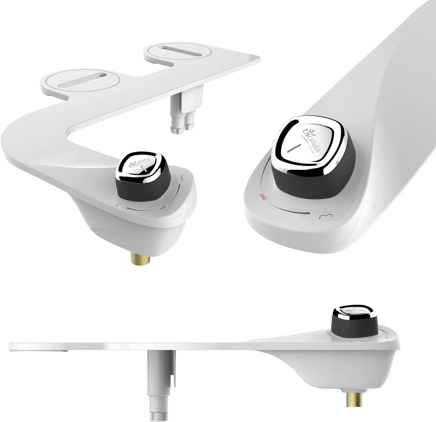 Bio Bidet by Bemis SlimEdge Dual Nozzle Bidet Attachment with Bemis Elongated Toilet Seat, Fresh Water Spray, Non Electric, Easy to Install, Brass Inlet and Internal Valve
