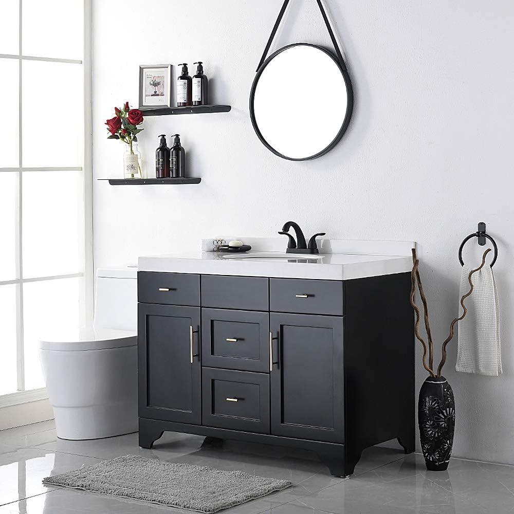 Phiestina 4 Inch 2 or 3 Holes 2 Handles Centerset Matte Black Lead-Free Bathroom Sink Faucet, Bathroom Faucet with Copper Pop Up Drain and Water Supply Lines, BF008-5-MB