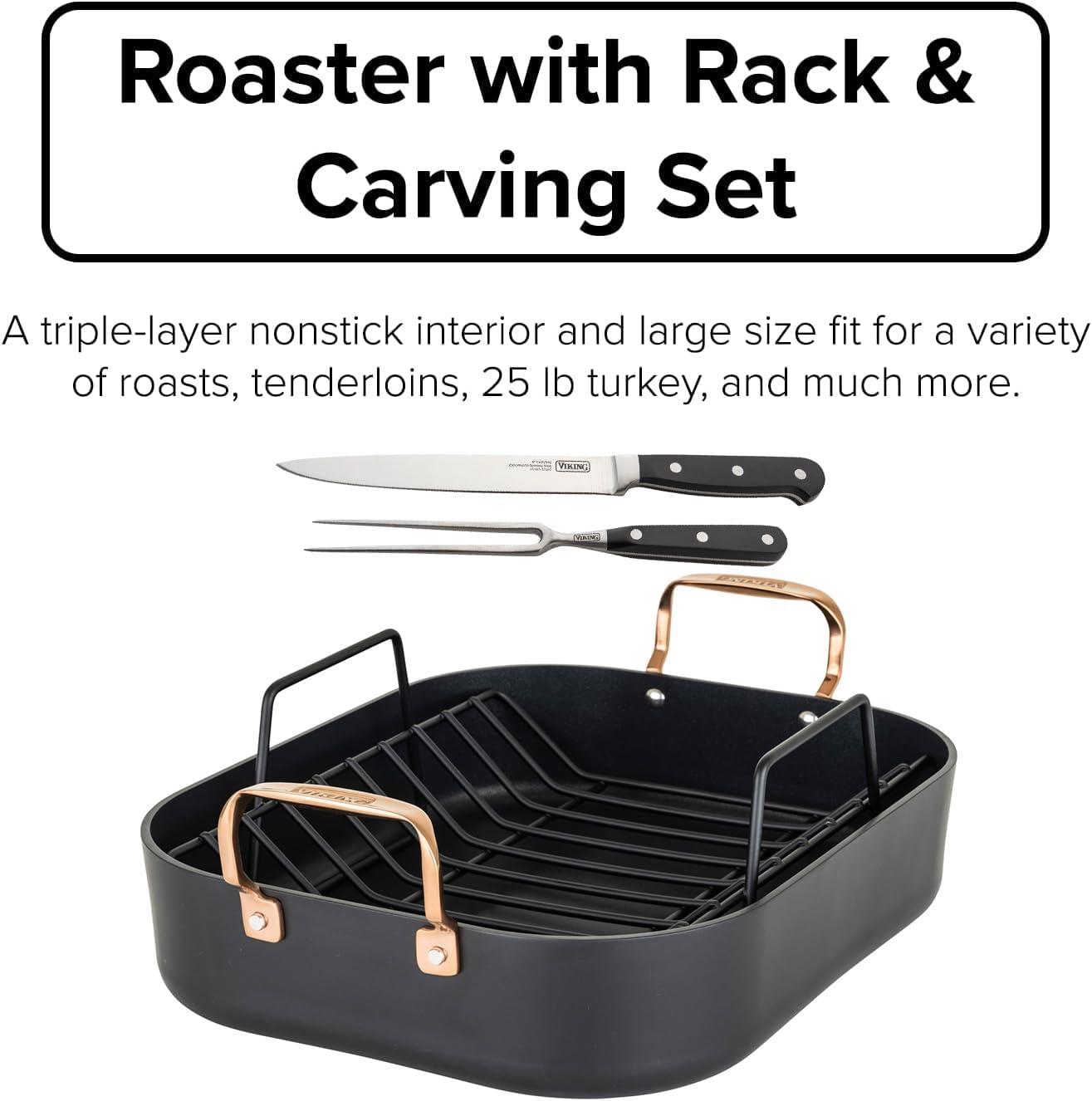 Viking Hard-Anodized Non-Stick 16" Roaster with Rack and Carving Set
