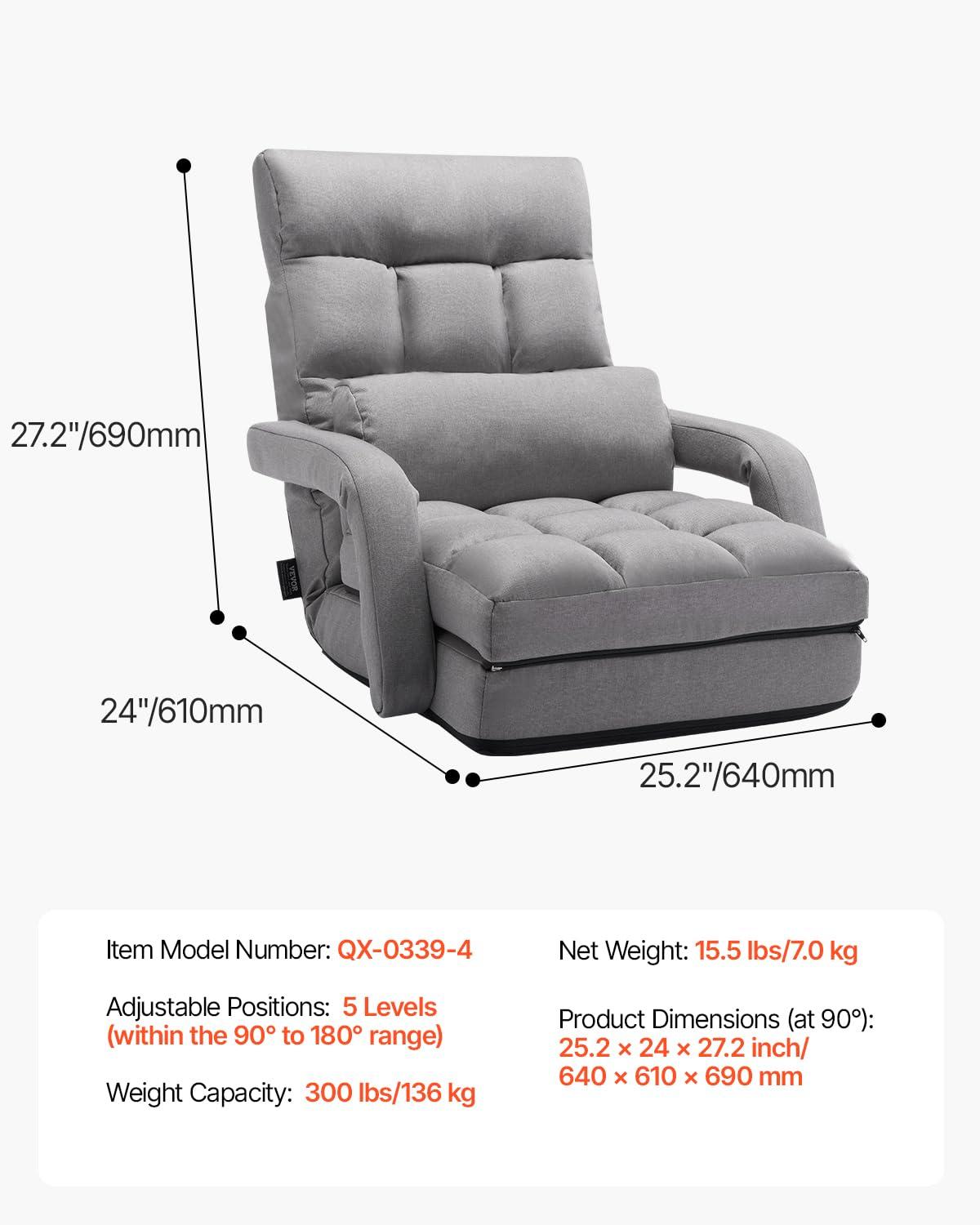 Trule Floor Chair with 5 Adjustable Position and Armrest Floor Gaming Chair Gray