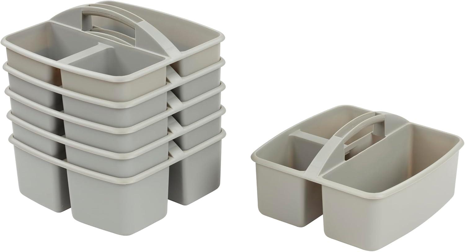 Gray Plastic 3-Compartment Storage Caddy Set, 6-Pack