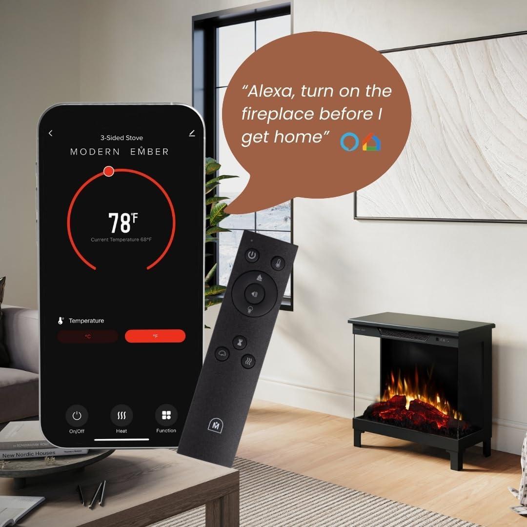 Modern Ember Skyline Smart 3-SidedElectric Fireplace Stove Heater