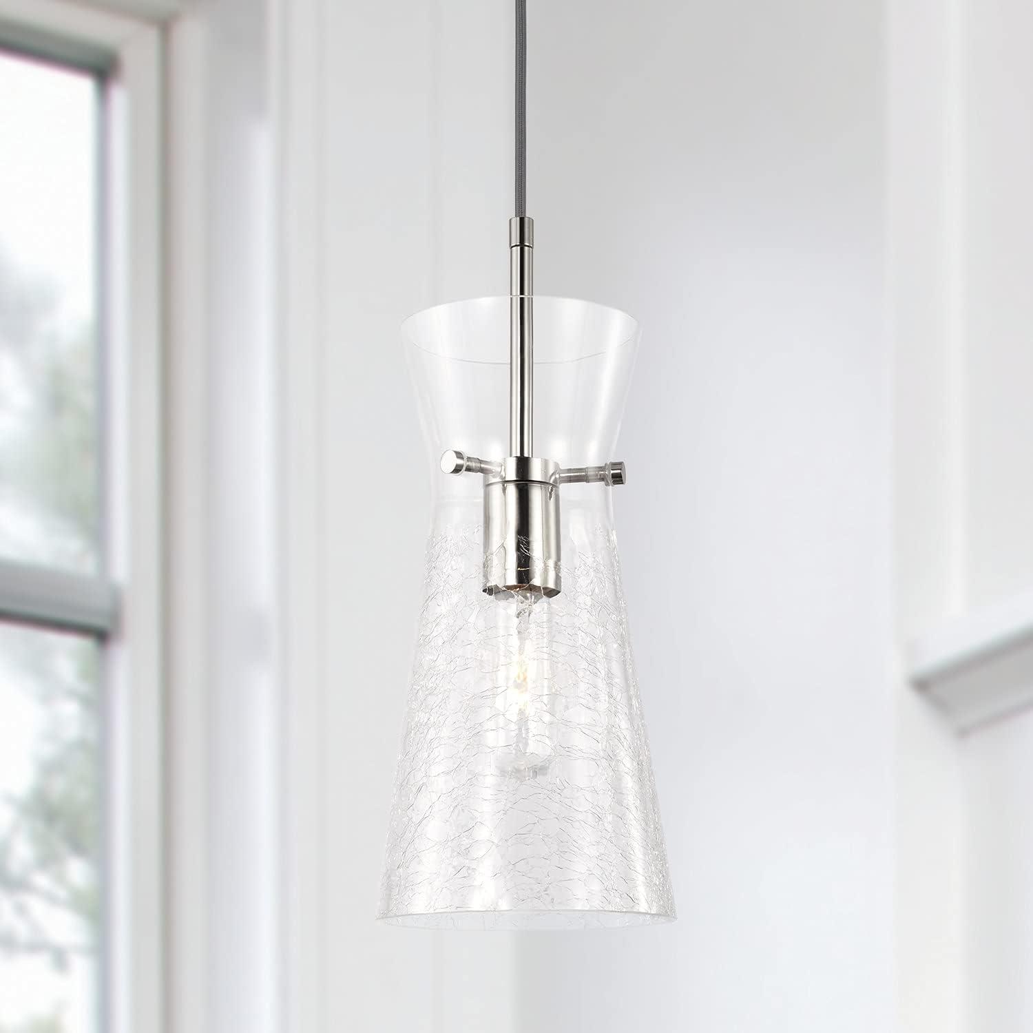 Mila Aged Brass Pendant with Clear Half-Crackle Glass Shade