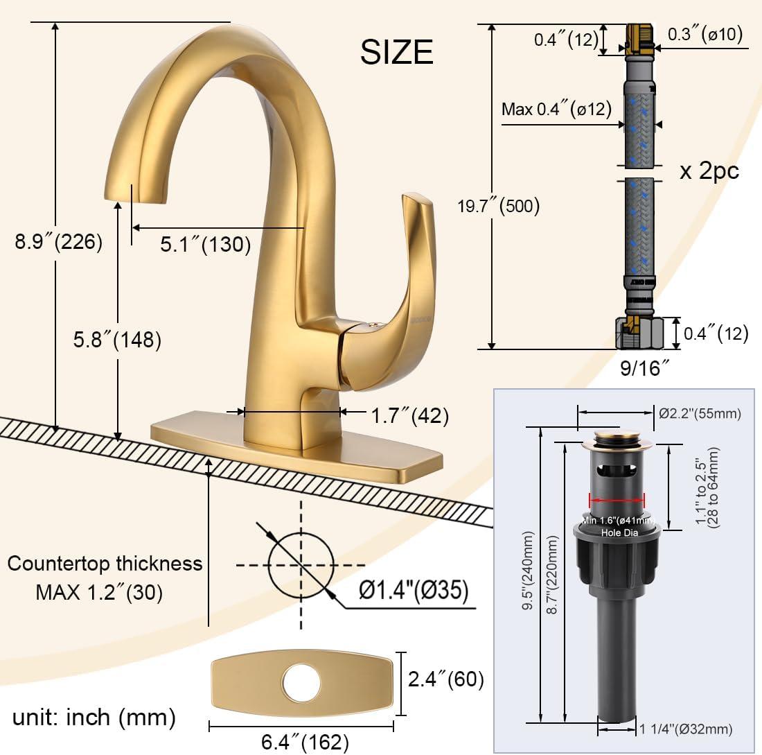 Single-Hole Single-handle Bathroom Faucet with Drain Assembly