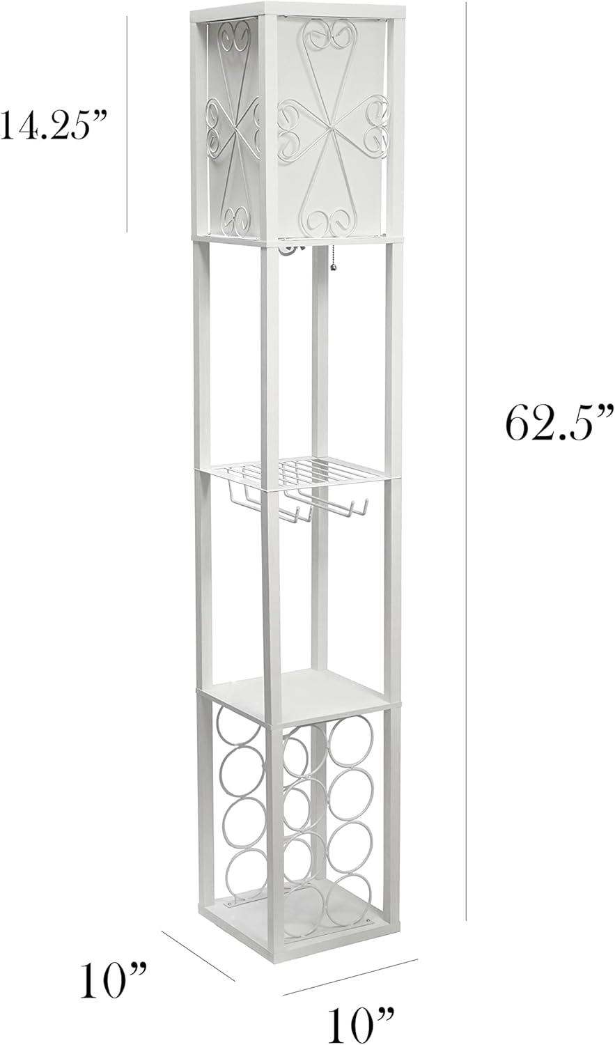 Etagere Organizer Storage Shelf Floor Lamp with Linen Shade White - Simple Designs: MDF Pull Chain, ETL Listed
