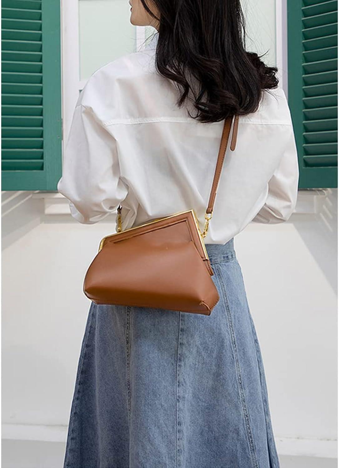 Women Shoulder Bags Crossbody Bag PU Leather Hobo Handbags Clutch Purse with Metal Clasp Closure